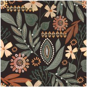 Floralplus Peel and Stick Wallpaper Boho Dark Floral Wallpaper for Bathroom Renter Friendly Wallpapers Boho Vintage Leaf Contact Paper for Bedroom Removable Wall Mural 17.5 x 118 in