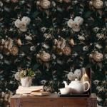 Floralplus Peel and Stick Wallpaper Removable Dark Floral Wallpaper 17.5 x 393 in Renter Friendly Wallpapers for Bedroom Accent Wall Black Floral Contact Paper Flower Wall Mural