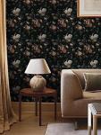 Floralplus Peel and Stick Wallpaper Removable Dark Floral Wallpaper 17.5 x 393 in Renter Friendly Wallpapers for Bedroom Accent Wall Black Floral Contact Paper Flower Wall Mural