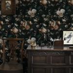 Floralplus Peel and Stick Wallpaper Removable Dark Floral Wallpaper 17.5 x 393 in Renter Friendly Wallpapers for Bedroom Accent Wall Black Floral Contact Paper Flower Wall Mural