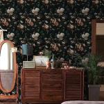 Floralplus Peel and Stick Wallpaper Removable Dark Floral Wallpaper 17.5 x 393 in Renter Friendly Wallpapers for Bedroom Accent Wall Black Floral Contact Paper Flower Wall Mural
