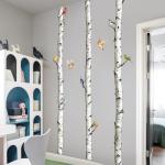 95" Tall Birch Tree Wall Decals 3 White Aspen Trees Flying Birds Wall Stickers Peel and Stick Birch Trunk Wall Art Decor for Bedroom Living Room Kitchen Sofa TV Backdrop