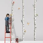 95" Tall Birch Tree Wall Decals 3 White Aspen Trees Flying Birds Wall Stickers Peel and Stick Birch Trunk Wall Art Decor for Bedroom Living Room Kitchen Sofa TV Backdrop