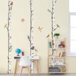 95" Tall Birch Tree Wall Decals 3 White Aspen Trees Flying Birds Wall Stickers Peel and Stick Birch Trunk Wall Art Decor for Bedroom Living Room Kitchen Sofa TV Backdrop