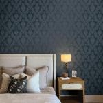 Tempaper Textured Black Damsel Removable Peel and Stick Damask Wallpaper, 20.5 in X 16.5 ft, Made in the USA