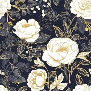 Vintage White Gold Floral Wallpaper Peel and Stick Dark Blue Leaf Contact Paper 17.5" x 393.7" Vinyl Waterproof Self Adhesive Boho Botanical Wall Mural for Cabinet Drawer Walls Room(Navy,White,Gold)
