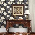 Vintage White Gold Floral Wallpaper Peel and Stick Dark Blue Leaf Contact Paper 17.5" x 393.7" Vinyl Waterproof Self Adhesive Boho Botanical Wall Mural for Cabinet Drawer Walls Room(Navy,White,Gold)