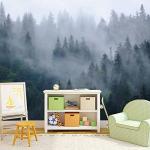 Modern 3D Removable Wallpaper Self-Adhesive Misty Mountain Landscape Wall Murals Peel and Stick Wall Stickers for Living Room Bedroom Wall Decor