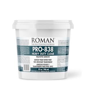 Roman Products Heavy Duty Wallpaper Adhesive, Commercial Grade for Heavy Wall Hangings, Clear, PRO-838 (32 Ounce - 70 sq. ft.), 11314