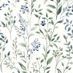 ILHIIOR Blue Leaf Wallpaper Boho Peel and Stick Wallpaper Green Leaf Vintage Contact Paper White Floral Wall Paper Removable Wallpapers Self Adhesive for Cabinet Drawers Wall Decor 17.5''x118.1''