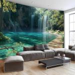 BSFHH Nature Tapestry Forest Tree Sea Cave Wall Hanging, Stream Through Rainforest Landscape Wall Art Tapestry for Bedroom Living room (Waterfall, 90"×70", Unframed)