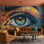 Abstract Graffiti Eyes Wallpaper Peel and Stick Large Wall Mural 148" Wx 98" H Canvas Colorful Brick Paint Modern Mural Wallpaper for Living Room Bedroom Kitchen Office