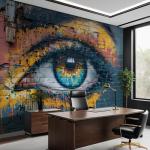 Abstract Graffiti Eyes Wallpaper Peel and Stick Large Wall Mural 148" Wx 98" H Canvas Colorful Brick Paint Modern Mural Wallpaper for Living Room Bedroom Kitchen Office