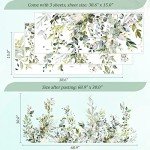 VePret Green Plants Leaves Wall Decals Peel and Stick, Large Floral Flowers Wall Stickers, Removable Vine Home Decor Art for Bedroom Living Room Classroom Office