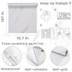 PeonyQueen Glossy Marble Contact Paper White Peel and Stick Wallpaper Marble Wallpaper Self-Adhesive Removable 15.7"x197" Wall Paper for Cabinets Bathroom Waterproof Wallpapers Modern Decorative