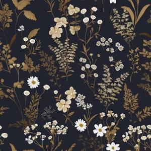 Laatse Dark Floral Wallpaper Peel and Stick 17.5in x 118in Vintage Golden Leaf Wallpaper Vinyl Waterproof Self-Adhesive Boho Black Botanical Wall Paper Mural for Bookcase Bedroom Cabinet Decor