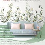 VePret Green Plants Leaves Wall Decals Peel and Stick, Large Floral Flowers Wall Stickers, Removable Vine Home Decor Art for Bedroom Living Room Classroom Office