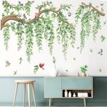 wondever Large Tree Branch Hanging Vine Wall Stickers Green Leaf Flower Birds Peel and Stick Wall Art Decals for Living Room Bedroom TV Wall