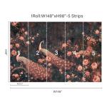 Large Peacock Wall Murals Peel and Stick 148" W x 98" H Canvas Pink Peony Flower Wallpaper Self Adhesive Retro Chinoiserie Wall Paper for Bedroom Living Room Home Decor