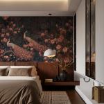 Large Peacock Wall Murals Peel and Stick 148" W x 98" H Canvas Pink Peony Flower Wallpaper Self Adhesive Retro Chinoiserie Wall Paper for Bedroom Living Room Home Decor