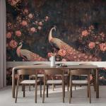 Large Peacock Wall Murals Peel and Stick 148" W x 98" H Canvas Pink Peony Flower Wallpaper Self Adhesive Retro Chinoiserie Wall Paper for Bedroom Living Room Home Decor