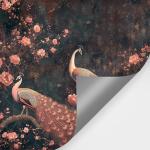 Large Peacock Wall Murals Peel and Stick 148" W x 98" H Canvas Pink Peony Flower Wallpaper Self Adhesive Retro Chinoiserie Wall Paper for Bedroom Living Room Home Decor