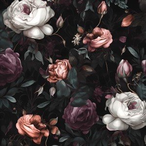 Laatse Dark Floral Peel and Stick Wallpaper, Vintage Floral Contact Paper, Waterproof Self Adhesive Boho Decor Black Rose Wall Paper for Bedroom Walls Bookcase Drawers 17.5in x 32.8ft