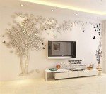 3D Tree Wall Stickers - DIY Tree and Birds Wall Decals Family Couple Tree Stickers Murals Wall Decor for Living Room Bedroom TV Background Home Decorations(Silver Left,M-98X51in)