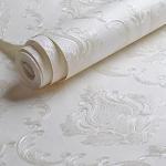 AMINAH DECO Cream White Damask Decorative Textured Floral Wallpaper Non-Woven Wall Paper Home Decoration,20.8 in X 393.00 in [ Not Peel and Stick ]