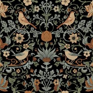 FunStick Vintage Black Floral Wallpaper Antique Leaf Bird Florals Peel and Stick Wallpaper for Bedroom Walls Brown Green Floral Contact Paper for Cabinets Peel and Stick Removable Wall Paper 17.5x118