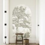 Zeeko Vintage Forest Arch Wall Mural Peel and Stick 31" W x 59" H Beige Tree Wallpaper Self-Adhesive Archway Wall Decals for Bedroom