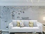 3D Tree Wall Stickers - DIY Tree and Birds Wall Decals Family Couple Tree Stickers Murals Wall Decor for Living Room Bedroom TV Background Home Decorations(Silver Left,M-98X51in)