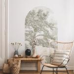 Zeeko Vintage Forest Arch Wall Mural Peel and Stick 31" W x 59" H Beige Tree Wallpaper Self-Adhesive Archway Wall Decals for Bedroom