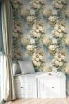 HAOKHOME Peel and Stick Floral Wallpaper Beige/Blue/Green Flower Bouquet Wall Paper Removable for Bedroom Contact Paper 17.3in x 9.8ft