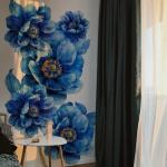 Runtoo Large Peony Flower Wall Art Decals 3D Boho Fabric Blue Floral Wall Mural Stickers for Girls Bedroom Living Room Office Home Backdrop Decor