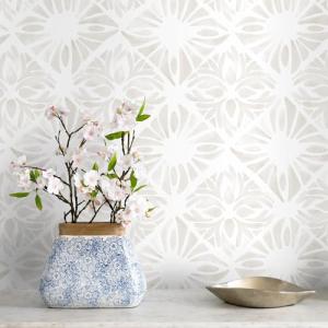 Fiula Geometric Peel and Stick Wallpaper Boho 197" x 17.3" White and Gray Wallpaper White Contact Paper Removable Wall Paper for Bedroom Waterproof Removable Shelf Liner Decal Vinyl Roll