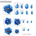 Runtoo Large Peony Flower Wall Art Decals 3D Boho Fabric Blue Floral Wall Mural Stickers for Girls Bedroom Living Room Office Home Backdrop Decor