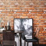 Faux Brick Peel and Stick Wallpaper 17.7" x 393" Contact Paper for Cabinets 3D Brick Wall Backdrop Self-Adhesive Wallpaper Red Bricky Textured Vintage Removable Wall Paper for Fireplace Kitchen Vinyl