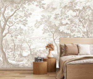 LOOWAP Vintage Beige Forest Woodland Mural Wallpaper for Bedroom Living Room (Not Peel n' Stick)