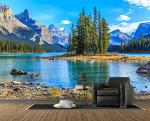 Reyhui Mountain with Lake Photo Wallpaper Landscape Wall Mural for TV Background Wall Bedroom Living Room Sofa Wall (not self-Adhesive)