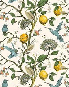 Meihodan Blue Bird Self Adhesive Wallpaper Fresh Lemon Tree Peel and Stick Wallpaper Removable Waterproof Prepasted Contact Paper Wall Mural 17.7in x 9.8ft