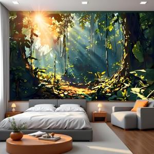 PANCRAFT Lush Jungle Wallpaper - Vibrant Sunlit Forest Large Wall Mural for Bedroom & Living Room | Removable Fabric & Peel and Stick| 108"x157"