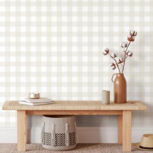 Cohoo Home Plaid Peel and Stick Wallpaper Boho Plaid Contact Paper for Cabinets Checkered Neutral Contact Paper Self Adhesive Removable Wallpaper for Bathroom Nursery Waterproof 17.3inW 197inL