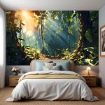 PANCRAFT Lush Jungle Wallpaper - Vibrant Sunlit Forest Large Wall Mural for Bedroom & Living Room | Removable Fabric & Peel and Stick| 108"x157"