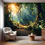 PANCRAFT Lush Jungle Wallpaper - Vibrant Sunlit Forest Large Wall Mural for Bedroom & Living Room | Removable Fabric & Peel and Stick| 108"x157"