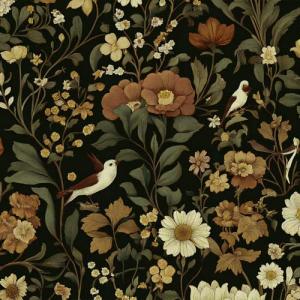 Jeweluck Dark Floral Peel and Stick Wallpaper Bird Floral Contact Paper 16.9" x 196.8" Vintage Bird Wallpaper Peel and Stick Boho Flower Leaf Contact Paper Self Adhesive Removable Wall Decor Vinyl