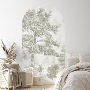 Large Arch Wall Decal Vintage Forest Wall Decal 63"x 34.6" Peel and Stick Beige Green Tree Wall Sticker Self-Adhesive Large Nature Landscape Art Decor for Bedroom Living Room