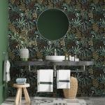 Black Forest Peel and Stick Wallpaper, Green Golden leaf Contact Paper 17.5" x 118", Botanical Jungle Wall Paper Murals Removable Self Adhesive Waterproof for Room Walls Shelves Cabinet Drawer Table