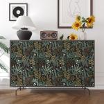 Black Forest Peel and Stick Wallpaper, Green Golden leaf Contact Paper 17.5" x 118", Botanical Jungle Wall Paper Murals Removable Self Adhesive Waterproof for Room Walls Shelves Cabinet Drawer Table