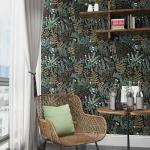 Black Forest Peel and Stick Wallpaper, Green Golden leaf Contact Paper 17.5" x 118", Botanical Jungle Wall Paper Murals Removable Self Adhesive Waterproof for Room Walls Shelves Cabinet Drawer Table